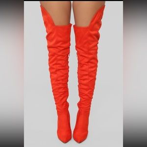 NWOT, Women 7, suede, orange, thigh high boot